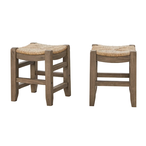 Alaterre Furniture Newport Set of Two 18"H Wood Stools with Rush Seats ANNP202071 - main